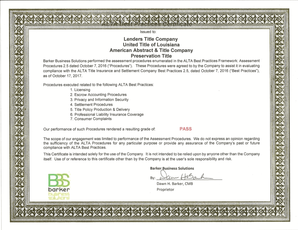 2017 ALTA LTC Certificate